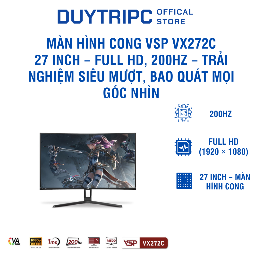 Màn hình cong VSP VX272C 27 inch – Full HD, 200Hz – Trải nghiệm siêu mượt, bao quát mọi góc nhìn